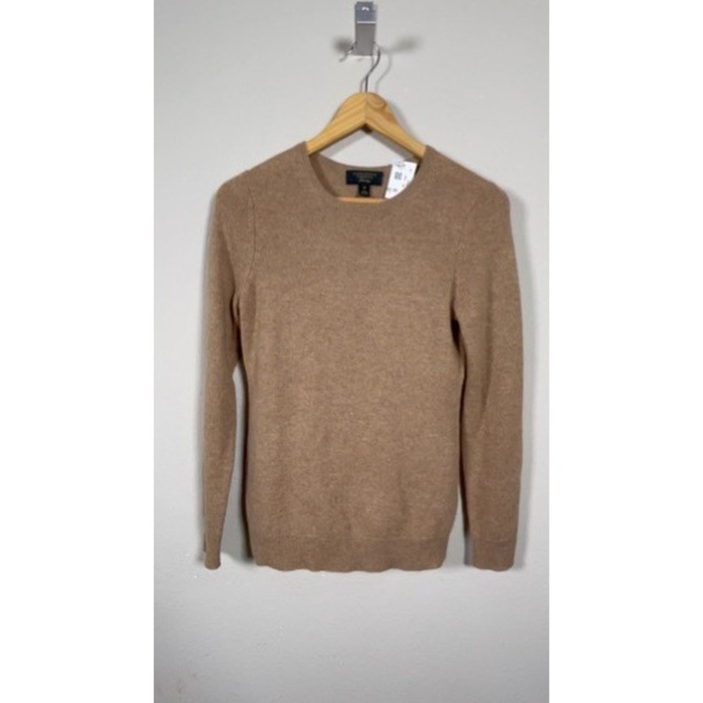 Charter Club Cashmere Minimalist Neutral Pullover Women XS Tan Crew Neck Sweater